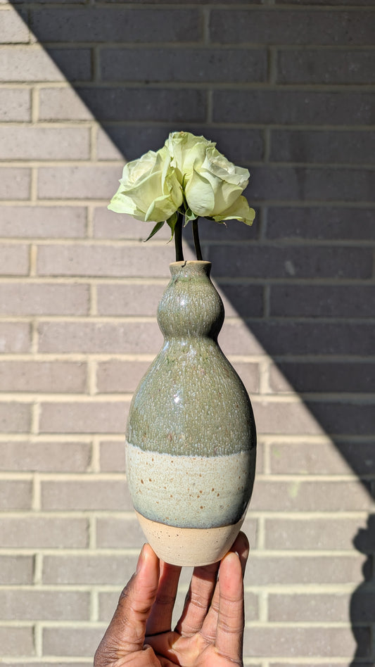 Green and Grey Double Bubble Bud Vase