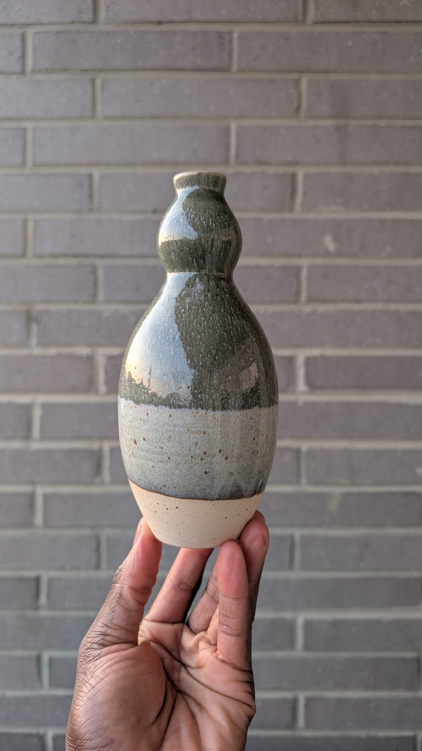 Green and Grey Double Bubble Bud Vase