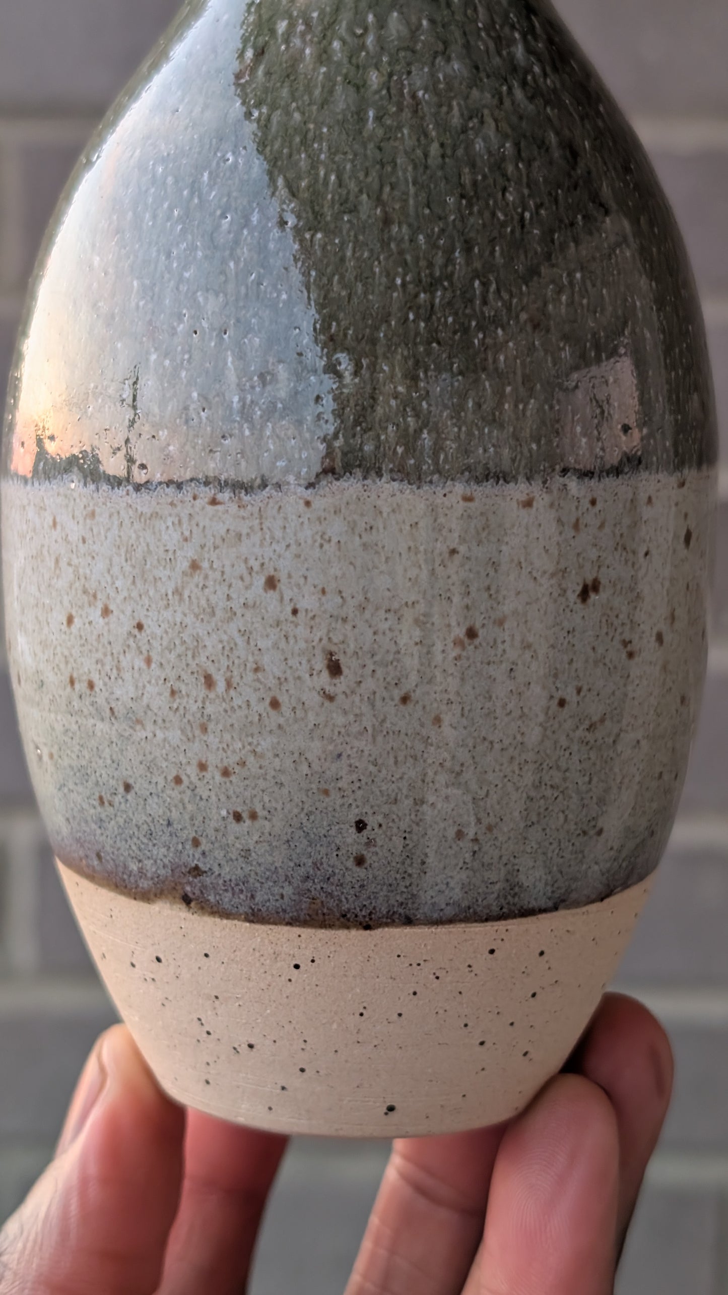 Green and Grey Double Bubble Bud Vase