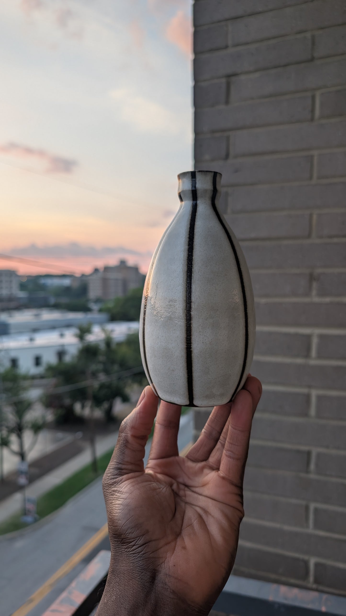 White Vertical Striped Vase