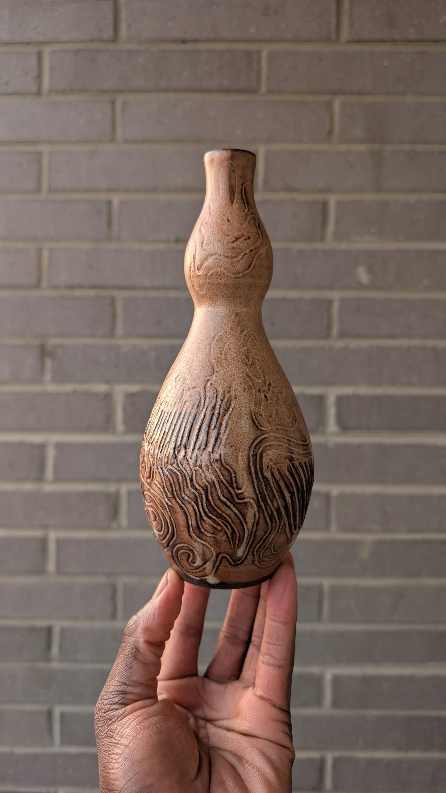 Shino Carved Tall Bud Vase