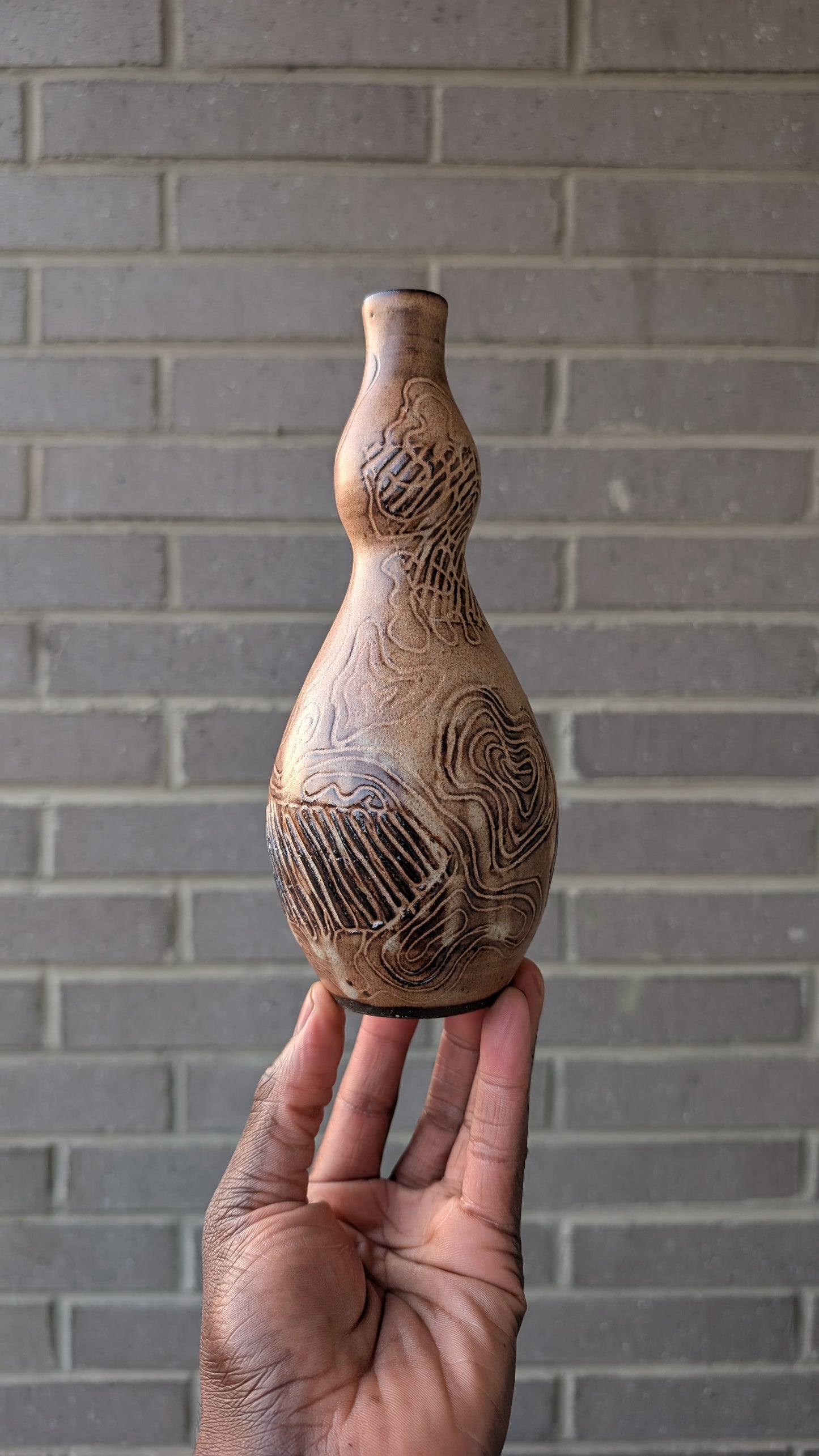 Shino Carved Tall Bud Vase