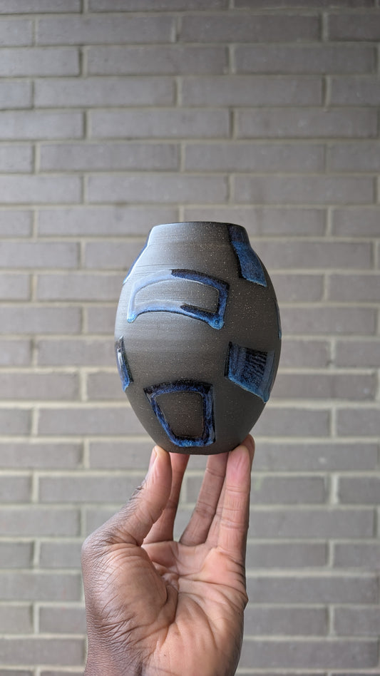 Blue Wavy Checkered Vase