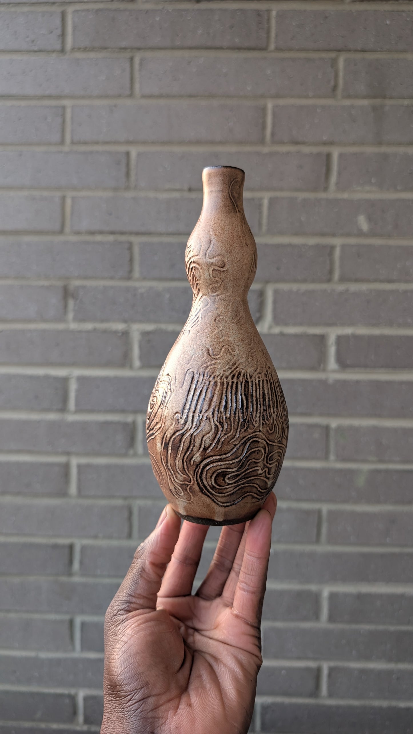 Shino Carved Tall Bud Vase