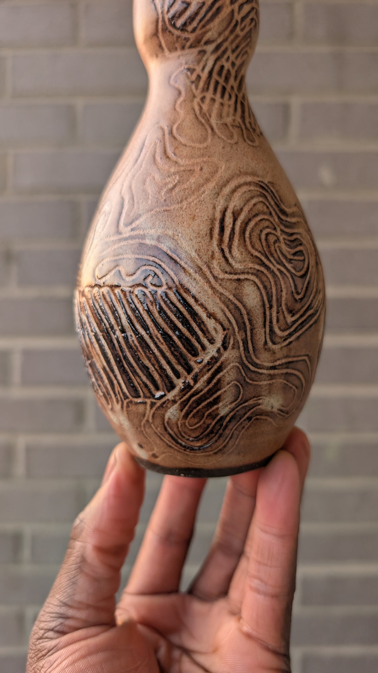 Shino Carved Tall Bud Vase