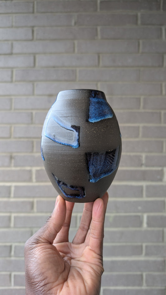 Blue Wavy Checkered Vase