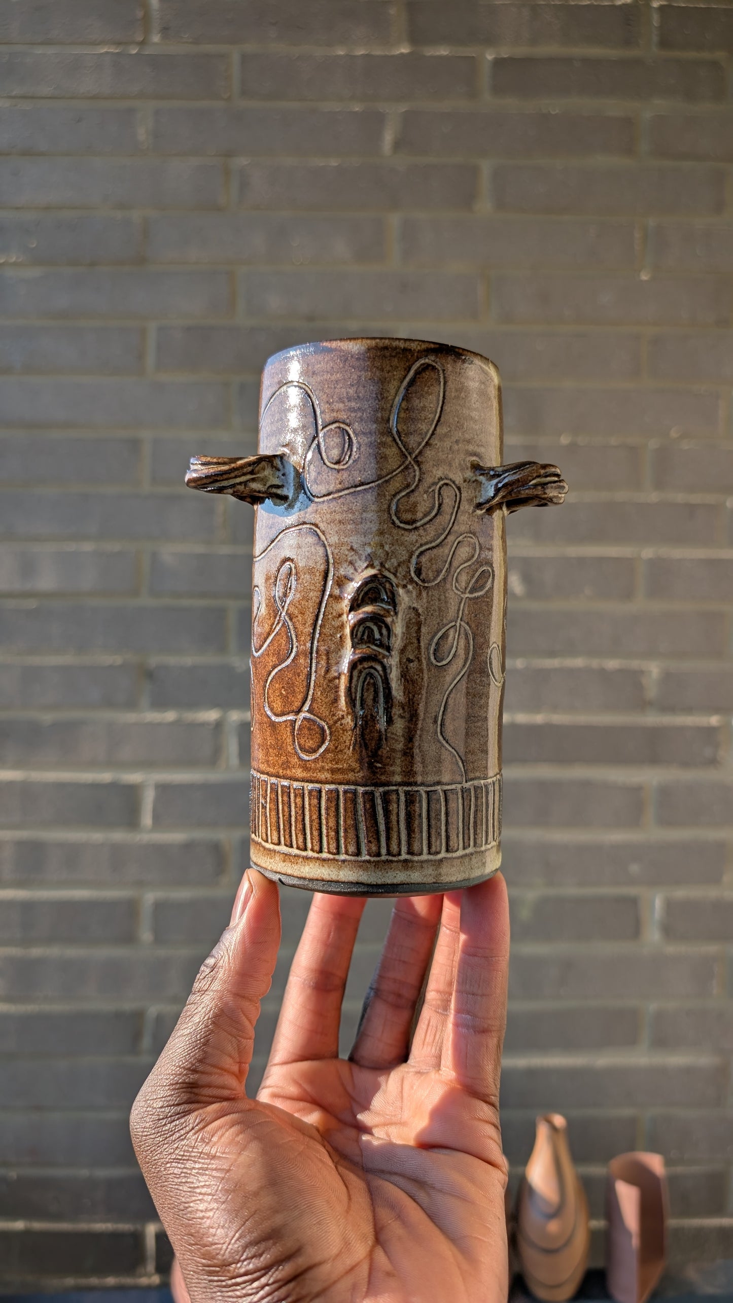 Shino Carved Vase