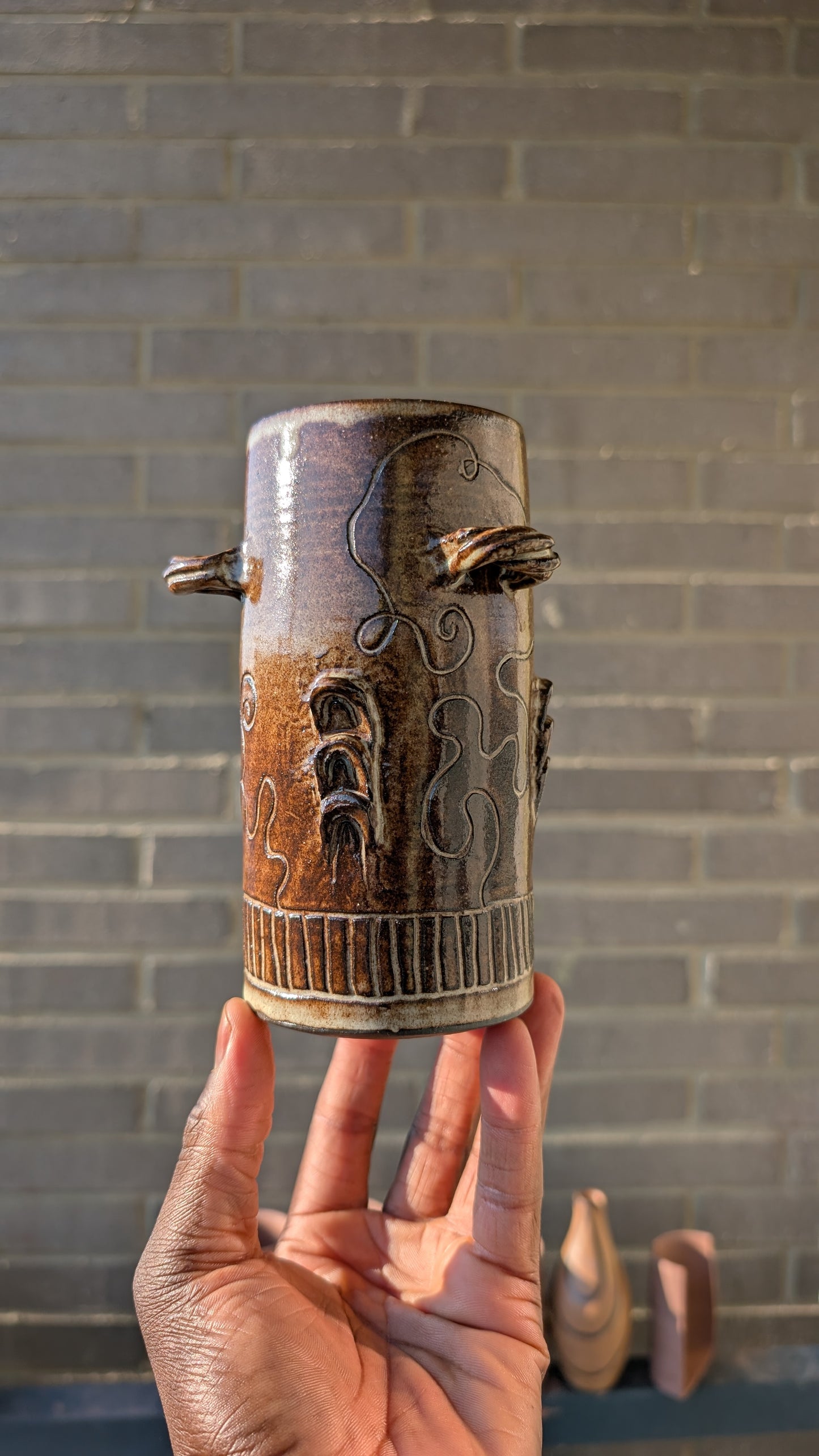 Shino Carved Vase
