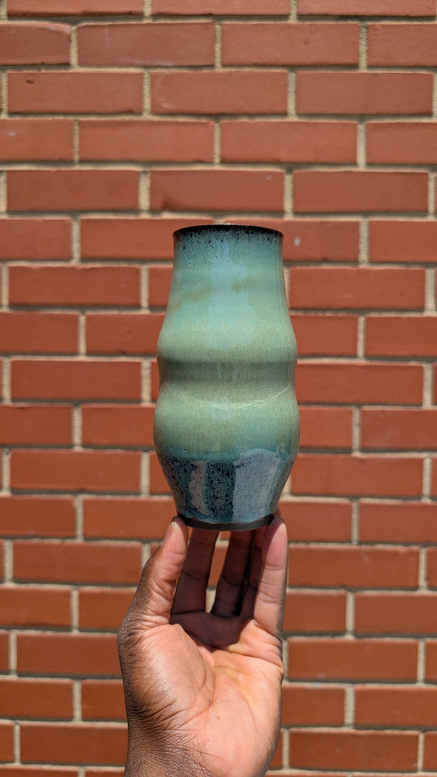 Tall Green Wavy Vase