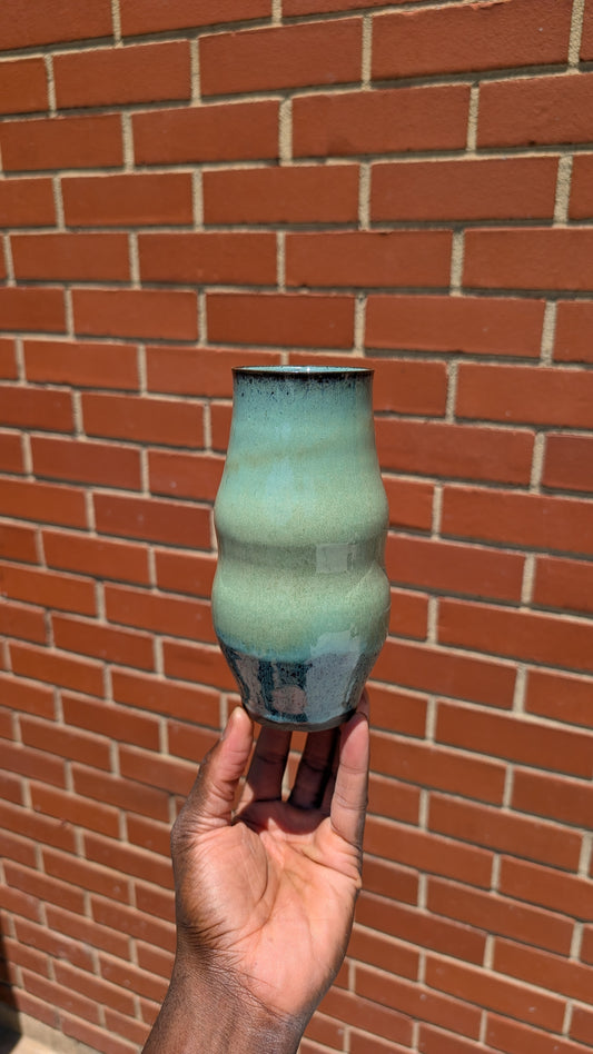 Tall Green Wavy Vase