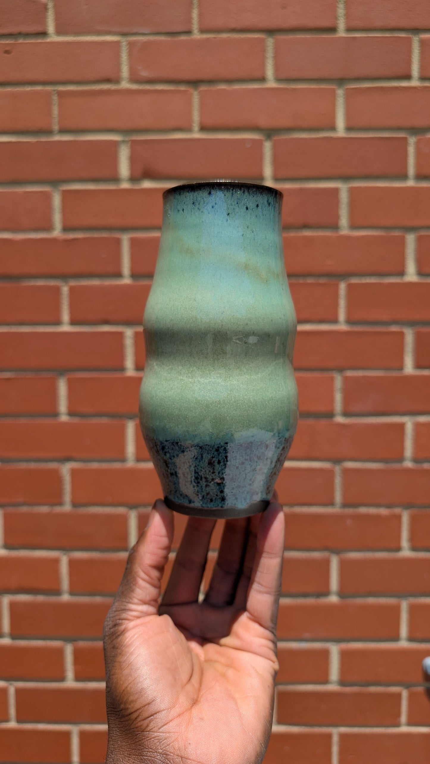 Tall Green Wavy Vase
