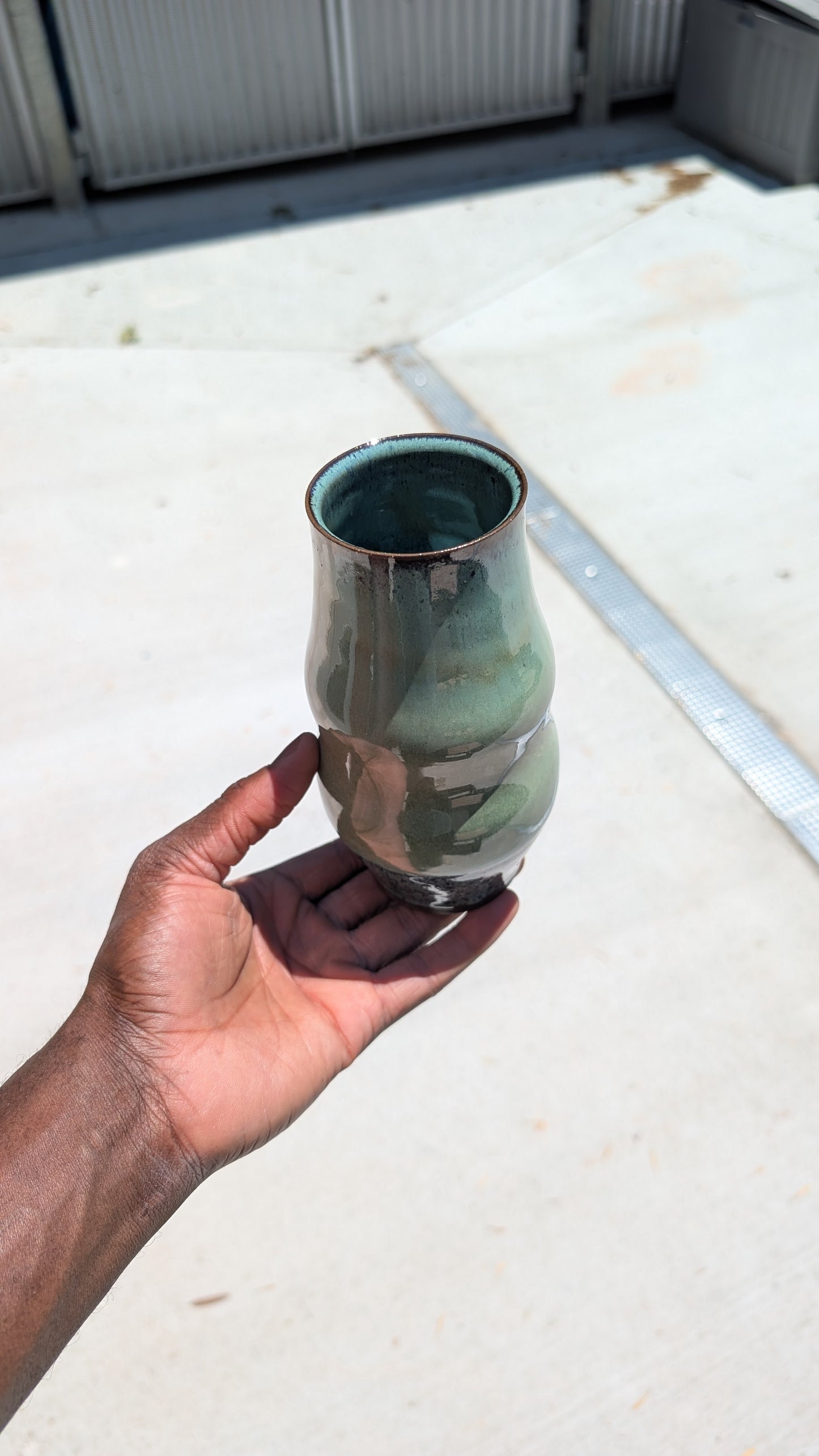 Tall Green Wavy Vase