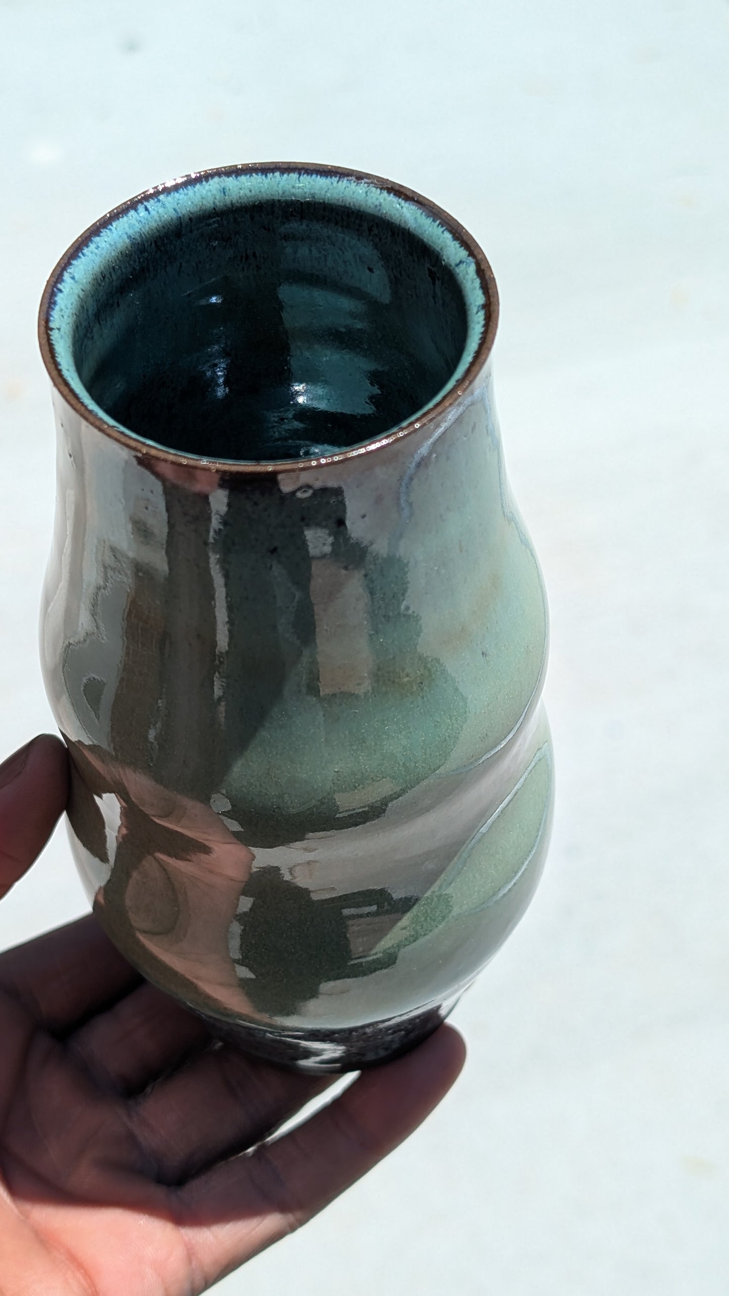 Tall Green Wavy Vase