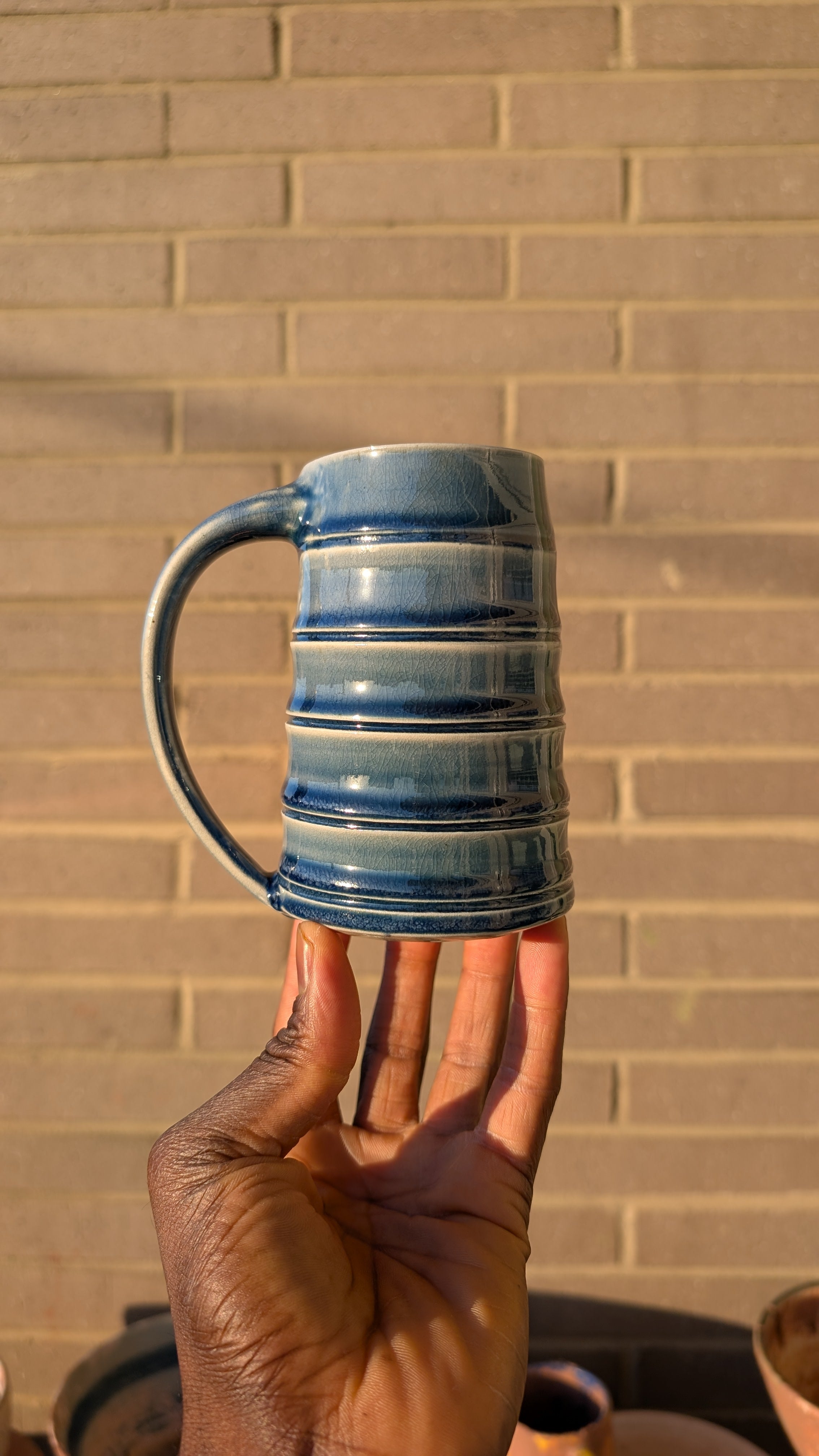 Large Wood Fired Blue Soft Ridges – Eric Debrah Pottery